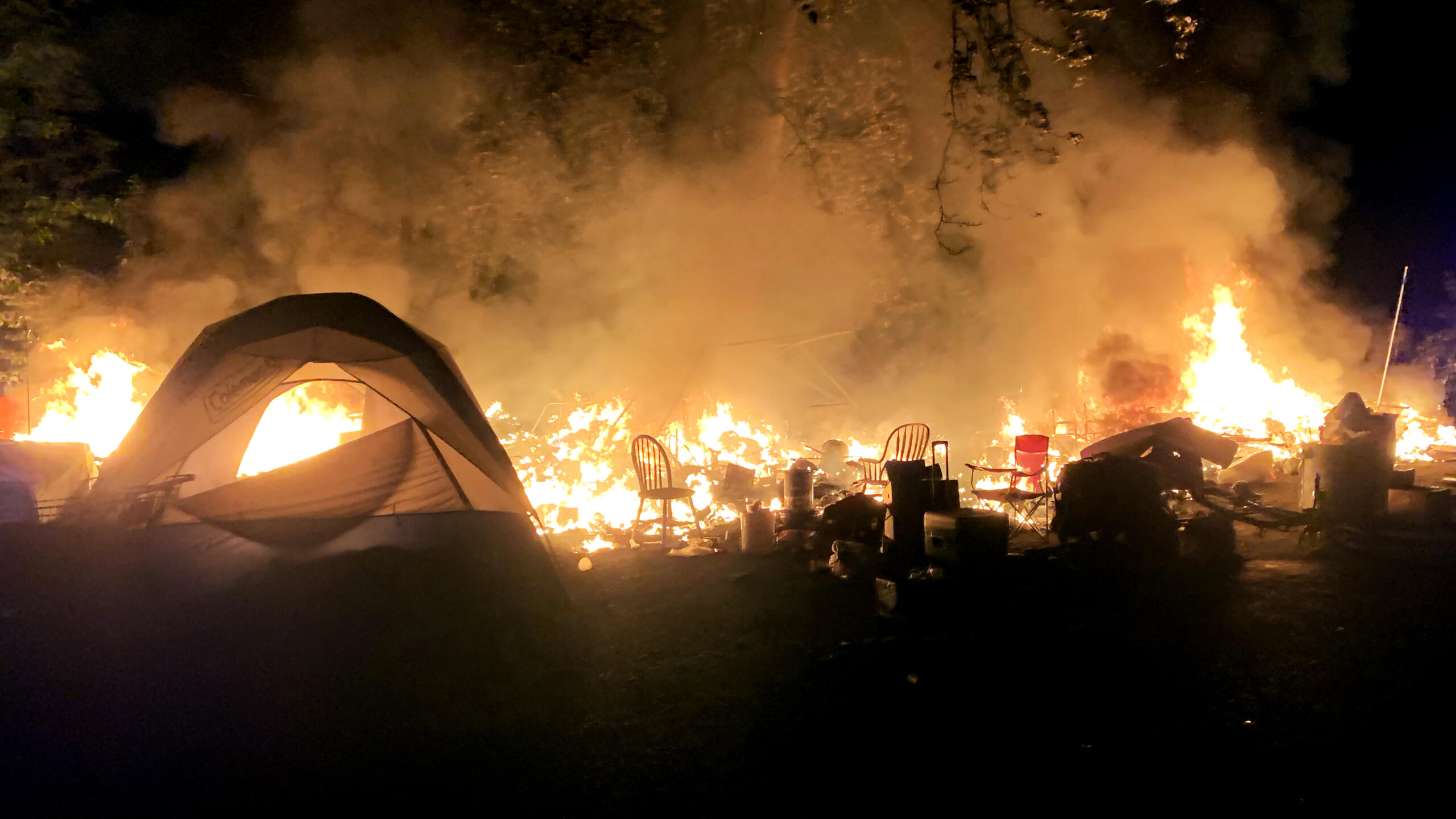 Homeless camp in east Vancouver catches fire